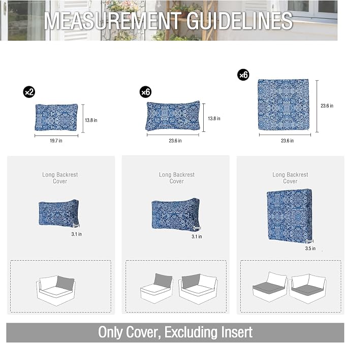 14Pieces Patio Cushion Covers Replacement Outdoor Water-Resistant Couch Covers Splashproof UV-Resistant Furniture Protectors Cushion Sofa Slipcovers Set with Zippers,Cover Only
