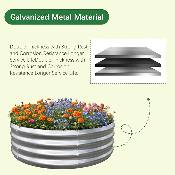 Galvanized Garden Bed Kit for Vegetables/Herbs/Flowers 4x4x1 Outdoor Raised Planter Box