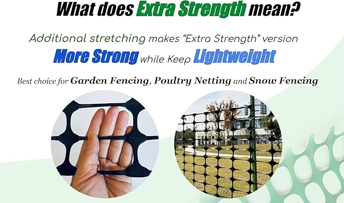 PotatoLife Plastic Mesh Fence, Extra Strength 40''x50' Roll with 50 Zip Ties, Resuable Temporary Netting for Garden Fencing, Snow Fencing, Animal Barrier, Poultry, Deer, Dog, Construction, Black