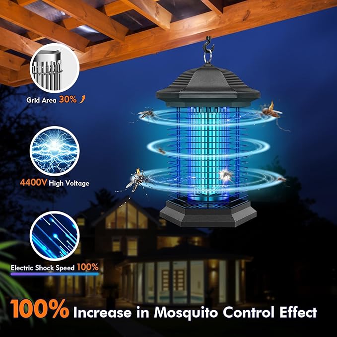 AMUFER Bug Zapper Outdoor Indoor, 18W Power & 4400V Instant Grid Mosquito Repellent, Insect Control Efficiency Increased 100%, 1/2 Acre Coverage, Fly Trap for Patio, Backyard, Home