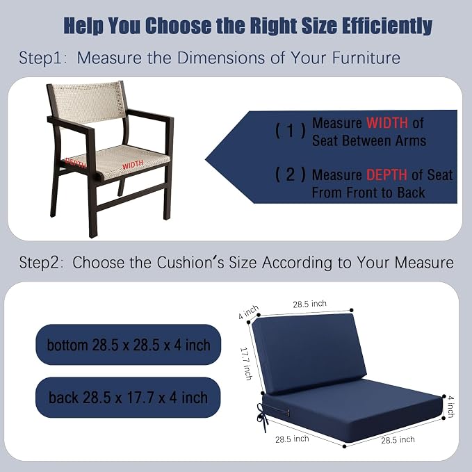 idee-home Outdoor Chair Cushions for Patio Furniture, Outdoor Seat Cushion | Waterproof Couch Hampton Bay Deep Seat Replacement Chair Cushions for Garden Backyard Deck 28.5 x 28.5