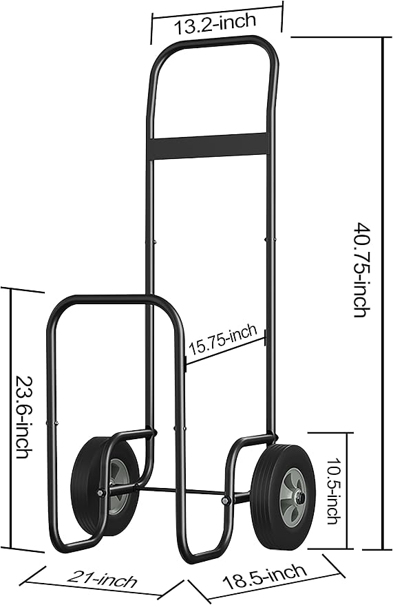 Fire Beauty Firewood Log Cart Carrier, Outdoor and Indoor Wood Rack Storage Mover, Rolling Dolly Hauler