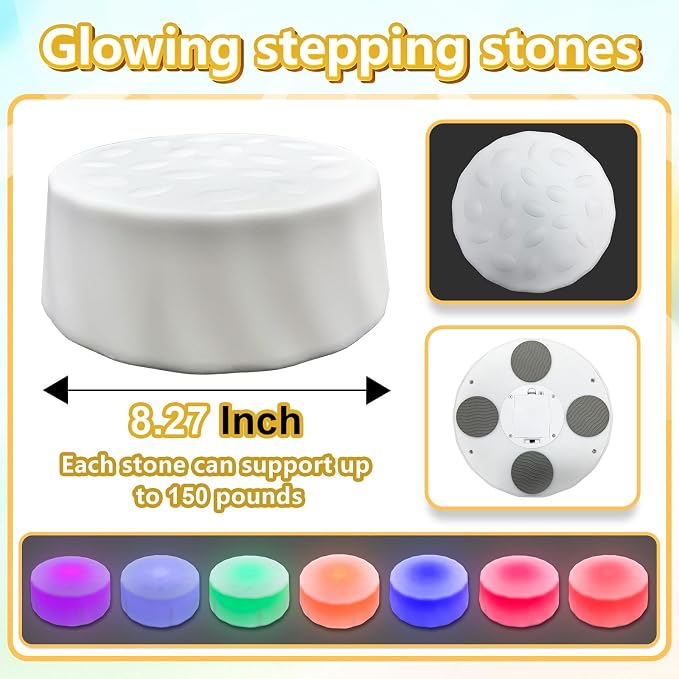 Onyoloy Kids Light Up Stepping Stones - 6 Non-Slip Stepping Stones, Each with 7 LED Light Colors, Indoor Obstacle Training Balance Stepping Stone Toys for Kids Ages 3 and Up.