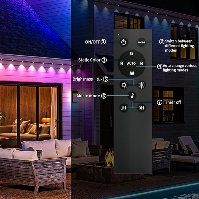 KSIPZE 100ft Permanent Outdoor Lights Waterproof IP67, Smart RGB+IC Eaves LED Lights with App & Button Control, 200+ Dynamic Scene Modes for House Roof, Garden, Christmas, Party Decor