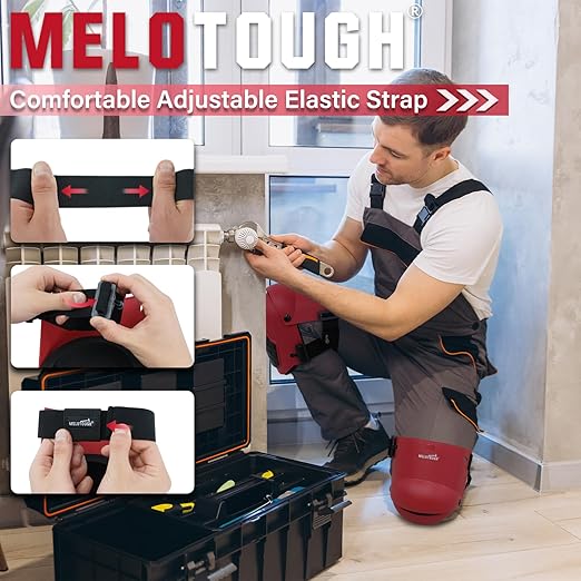MELOTOUGH Knee Pads for Work,Construction,Flooring,Gardening-Comfortable and Flexible(Red)