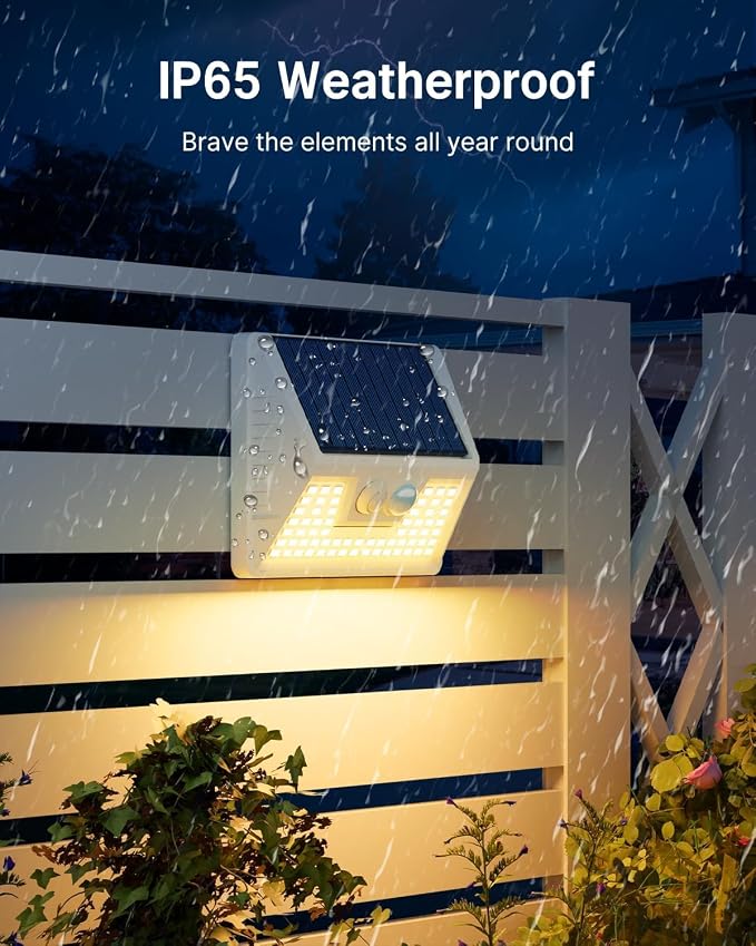 Vighep 4 Pack Solar Fence Lights Waterproof, Motion Sensor Deck, Warm White LED Outside Wireless for Wall, Yard, Garden - White