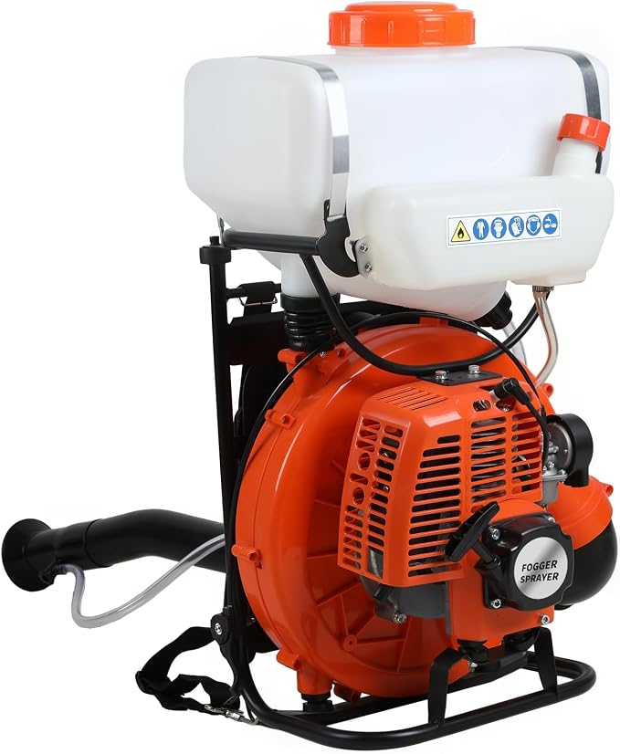 Backpack Mosquito Fogger Sprayer, 43cc Gas Powered Mist Duster with 5.3 Gallon Tank, Wide Shoulder Strap, Liquid and Powder Sprayer for Outdoor Garden, Farm and Orchard Orange