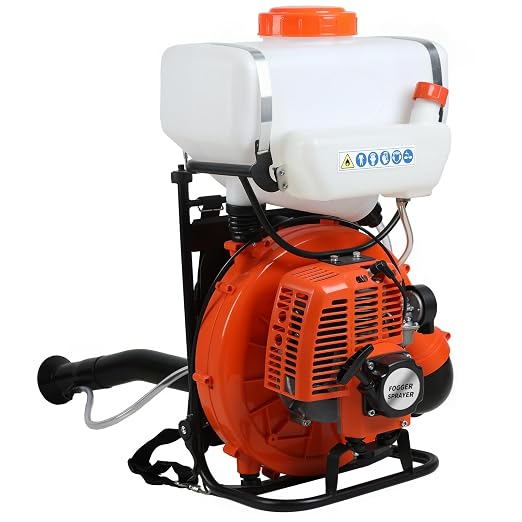 Backpack Fogger Sprayer,Gas Powered Fogger Sprayer with 20L Tank, Duster Mosquito Sprayer, 43CC 2.13kw Engine for Vegetable Sheds Farming and Orchards Urban Greening, 39 Feet Spray Range Oran