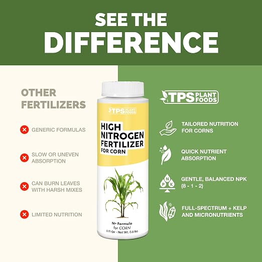 High Nitrogen Fertilizer for Corn – Liquid Plant Food for Strong Stalk Growth, Deep Green Leaves & Bigger Ear Development, 32oz
