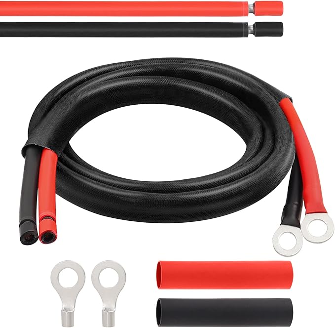 MOOKEERF Solar Battery Cable - 10 Gauge 5FT Power Inverter Cable with PV Flame Retardant Protective Sleeving Connect Battery and Charge Controller for Solar Panel Automotive RV Motorcycle Marine