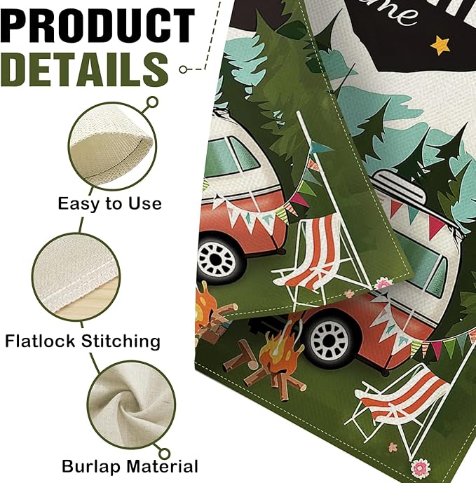 Dyrenson Camper RV 28 x 40 House Flag Double Sided, Making Memories One Campsite at a Time Camping Garden Yard Decoration, Campfire Firepit Burlap Outdoor Decor Decorative Large Flag