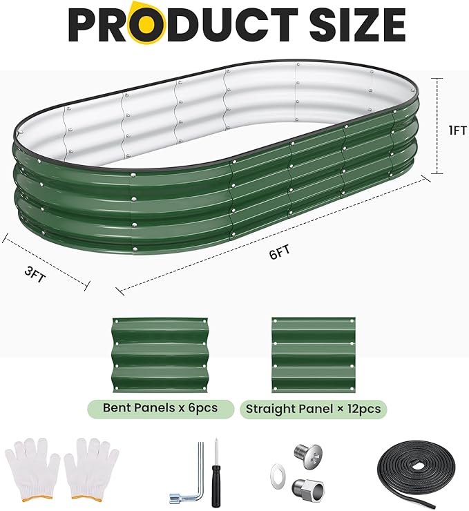 Pattiumo Galvanized Raised Garden Bed 6x3x1 FT, Oval Metal Raised Garden Bed Outdoor Planter Box with Open Bottom, Rust-Resistant Steel Garden Bed for Vegetables Herbs Flowers, Easy Assembly