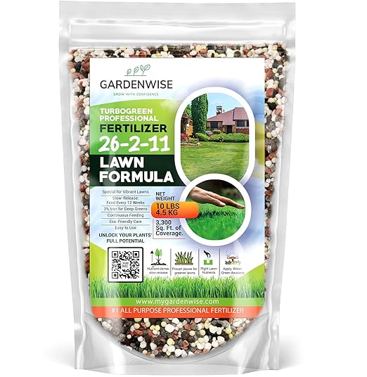 Gardenwise TurboGreen: Premium Lawn Fertilizer with Iron - Advanced Nitrogen & Iron-Rich Formula for Lush Growth | Eco-Friendly Grass Fertilizer for Spring & All Seasons | Slow-Release (20 QUARTS)