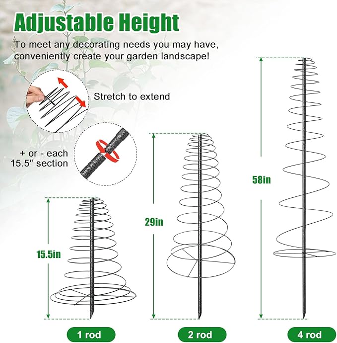Spiral Frame Garden Trellis for Climbing Plants Outdoor - 12-58" Adjustable Heavy Duty Metal Support for Pole Beans,Snap Peas,Tomatoes,Cucumbers,Anti-Tip Plant Tower for Raised Beds, Backyard
