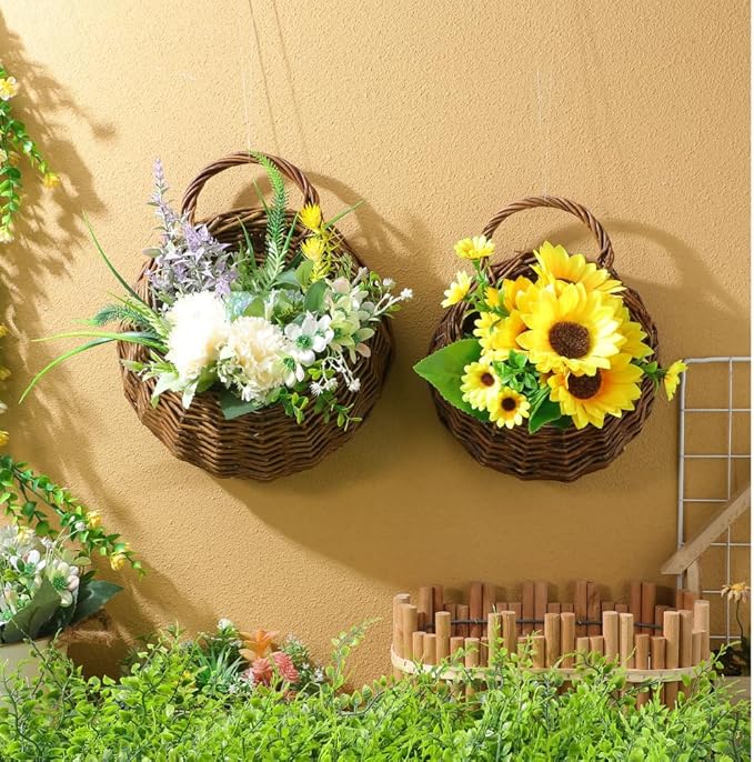 BESPORTBLE 2pcs Creative Rattan Flower Baskets Multi-Function Wall Decor for Indoor Plants Handmade Hanging Flowerpots for Home Patio and Garden Decorations