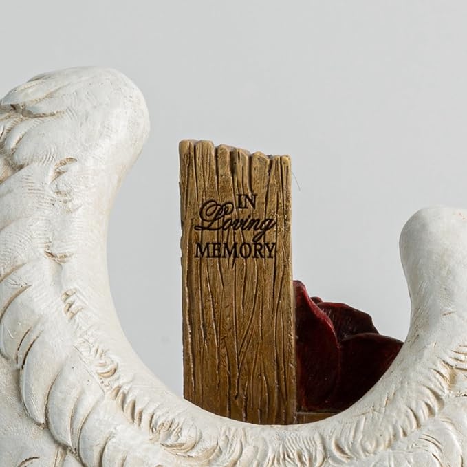 12" Angel Wings Embracing Cross and Rose Garden Statue Memorial Statue for Beloved one