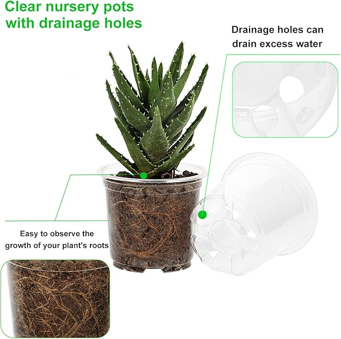 JERIA 30 Pack 5/6/7 Inch Clear Nursery Pots with Drainage Holes, Clear Plant Pot for Planting, Transparent Plastic Plant Pots,Durable Seed Starting Pot for Succulents