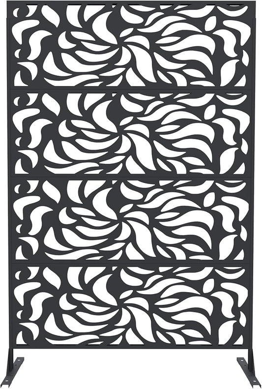 6FT Metal Privacy Screen Outdoor, Decorative Privacy Fence, Weather-Resistant Freestanding Panel with Stand, Durable Steel for Patio, Garden, Balcony, or Backyard, Flower