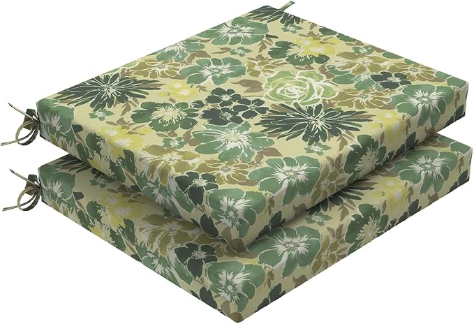 DYTXIII Set of 2 Outdoor Chair Cushions, Water Resistant 18.5"x16"x2" Square Seat Cushion for Patio Dining Chairs, High-Density Replacement Pads for Indoor Outdoor Furniture - Green Rose