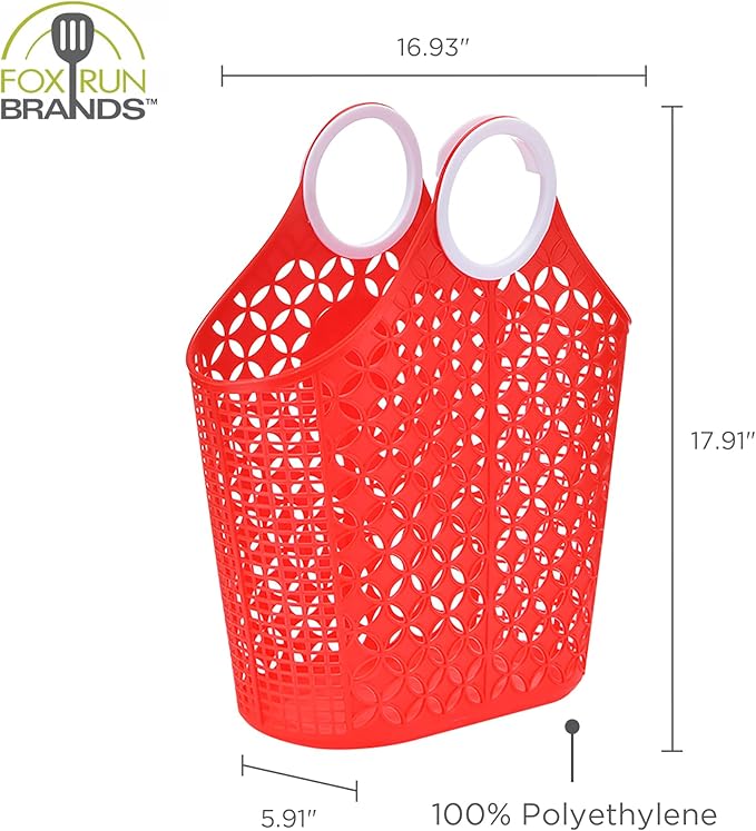 Fox Run Red Garden Harvest Basket with Built-In Handles, 6" x 14" x 18" Plastic Cleaning Caddy and Laundry Tote