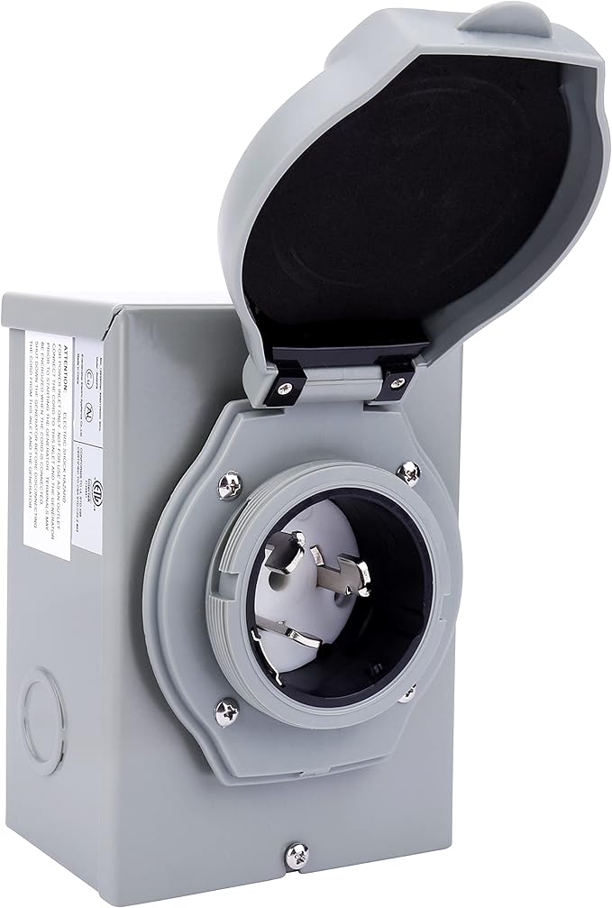 50 Amp Generator Inlet Box - NEMA SS2-50P Power – Waterproof Outlet - RV Outdoor/Indoor Weatherproof Use - 125/250V, Up to 12500 Watts – 3R Plug, ETL Listed