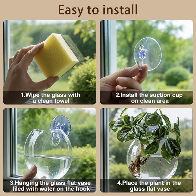 Window Propagation Stations, Oblate Glass Terrariums Planter with Suction Cup Hook, Wall Hanging Planters for Hydroponics Plants, Home, Office, Bathroom, Living Room Decor, Gift for Plant Lovers (6)