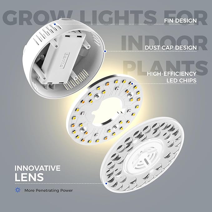Barrina Orbgrow OG09 Puck Grow Light with Timer, 660nm Red LEDs 36W(4 x 9W, 540 Watt Equiv), Full Spectrum Plant Light for Indoor Plant, Magnetic & Linkable, 5 Levels Dimmable for Plant Shelf, 4 Packs
