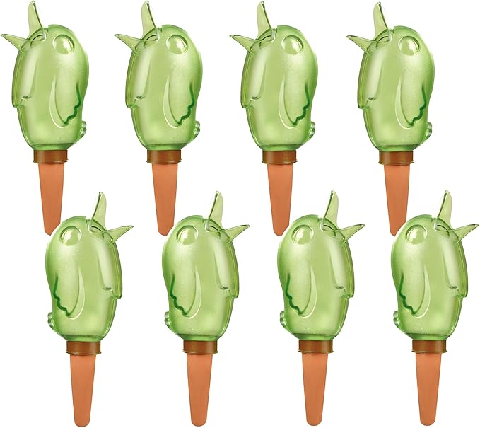 SCHEURICH Boerdy S Set of 8 Self Watering Bird Figures - Vibrant Green Automatic Plant Watering Globes - for Indoor/Outdoor Use - UV-Resistant & Easy Monitoring - 4-Day Hydration