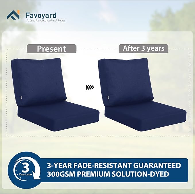 Favoyard Deep Seat Patio Cushions 22 × 22 inch Rainproof & Fadeness Furniture Cushion Set for Outdoor Chair Couch with Polyester-Linen Fabric & Removable Cover, Hidden Zipper and Adjustment Straps