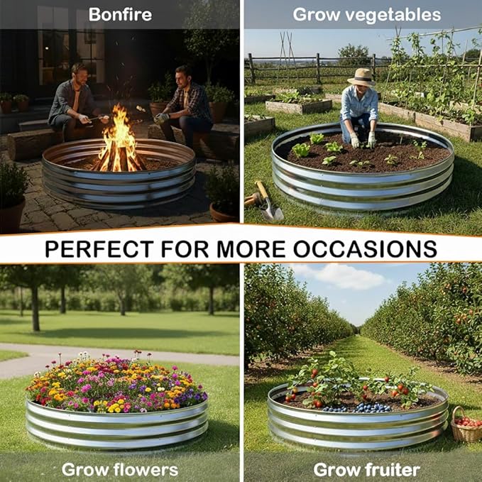 4FT Galvanized Raised Garden Bed,VivaGarden 60 Inch Durable Round Raised Bed Planters Outdoor, Metal Above Ground Flower Bed for Gardening