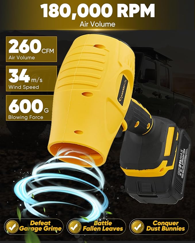 SakerPlus Cordless Leaf Blower, 180000 RPM Portable Dust Cleaner Cordless 4.0Ah Battery with Adjustable Speed for Patio Driveways Workshop Lawn Cleaning (2 Battery with Storage Case)