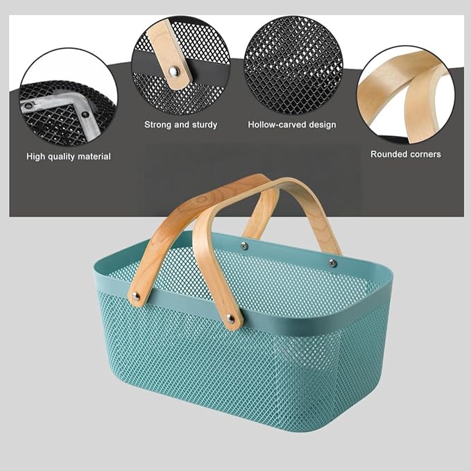 3pcs Collapsible Wooden Handle Plastic Harvest Basket - Rectangular Garden Storage Basket for Picking and Collecting Vegetables, Fruits - Ideal for Garden Cabinets & Outdoor Use(Blue)