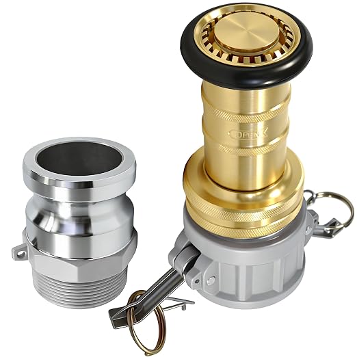 Heavey Duty 2" NPSH Brass Fire Hose Nozzle with 2 x 2 Inch Aluminum Camlock Fittings Fire Equipment Industial Spray Jet Fog Nozzle