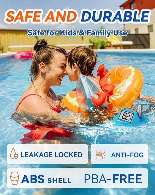 BALDR Wireless Pool Thermometer Floating Easy Read, 2026 Upgrade Solar Powered Water Temperature Gauge with Indoor Monitor, IPX8 Waterproof 500FT Range for Pools,Hot Tubs,Spas, Baths, Aquariums