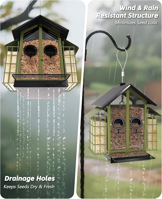 Weatherproof Bird Feeders for Outdoors - 4Lbs Large Metal Suet Feeder for Cardinal Finch, Garden Decor (Ordinary Green)