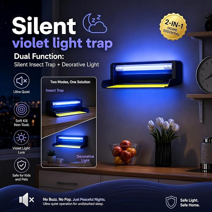 Fly Catcher Indoor,Fruit Fly Traps Indoors for Home,Wall Sconce Fly UV Light Trap for Capturing Flies,Moths, Gnats with 5 Sticky Glue Boards, Bug Catcher Indoor, Light Flying Insect Trap(1pack-Black)