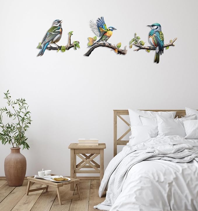 Meduofon 3 Pack Metal Bird Art Wall Decor, Hummingbird Decorations for Outdoor Wall Decor Outside House Patio Garden Fence Porch Deck Wall Sculpture Hanging for Indoor Outdoor (3 Pack Metal Bird)