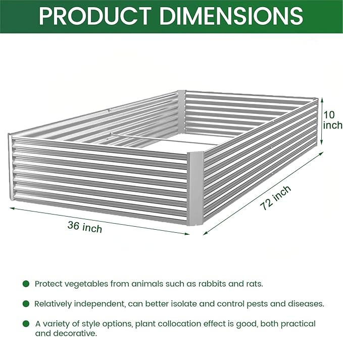 4 Pack 6x3FT Corrugated Galvanized Steel Raised Garden Bed Outdoor, Metal Above Ground Garden Bed for Vegetables and Flowers, Rectangle Raised Beds for Gardening