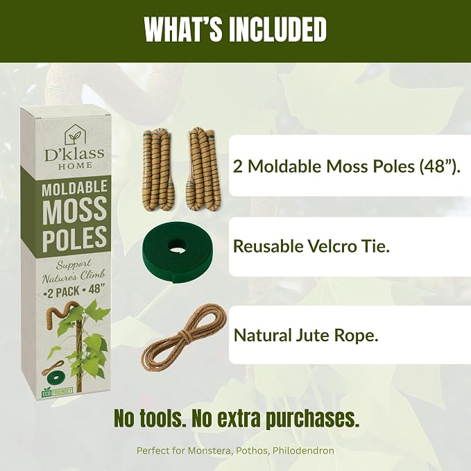 2 Pack of 48” Bendable Moss Pole for Monstera,Flexible Coco Coir, Large Plant Support for Climbing Plants with Reinforced 5mm Aluminum Core-Plant Stake for Pothos & Philodendron-Monstera Support