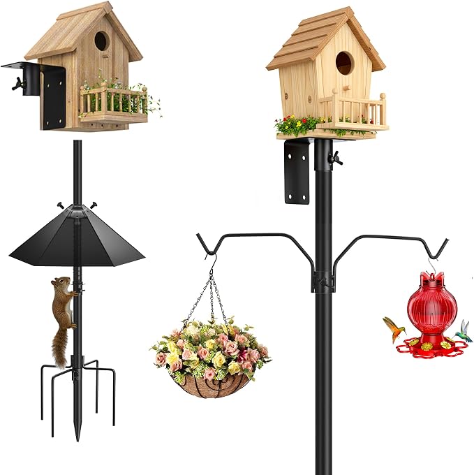79 Inch Bird Feeder Pole Kit, Squirrel Baffle, 5-Prong Base | Heavy-Duty Metal Pole, for Bird Houses, Garden Décor, Backyard and Patio Use