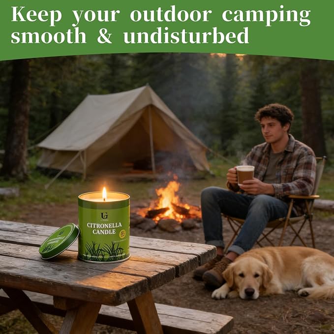 6 Packs 9oz Citronella Candles Outdoor, Natural Soy Wax Camping Candles, 50 Hours Long Burn Time, Plant-Based Essential Oil Large Lemongrass Candle for Patio, Deck, Garden, Backyard, Home Indoor