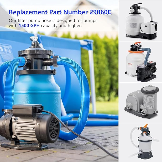1.5" Replacement Pool Pump Hose for Above Ground Pools Accessories - 29060E Pool Hoses for Intex 1,500 GPH Pump, Sand Filters ＆ Saltwater System (Blue -2 Pack)