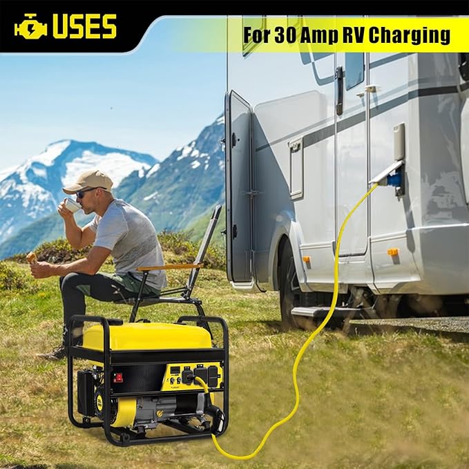 30 Amp 3 Prong Twist Lock to RV Adapter Cord, Generator Locking Plug NEMA L5-30P to TT-30R for Trailer Camper