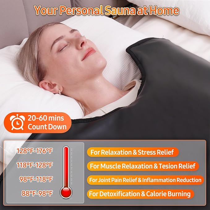 Infrared Sauna Blanket for Home: Premium PU Leather Portable Sauna Blanket Far Infrared Heating Blanket for Full Body Detox & Relaxation – Adjustable 95-167℉ & 20-60 Min Timer 71 x 31.5Inch