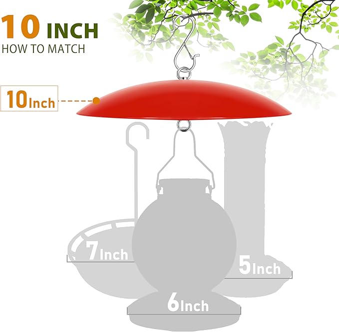 10" Small Bird Feeder Dome, Hummingbird Feeder Rain Guard, Bird Feeder Cover for Small Feeders, Protective Cover Work with Ant Guards（Red,2 Pack