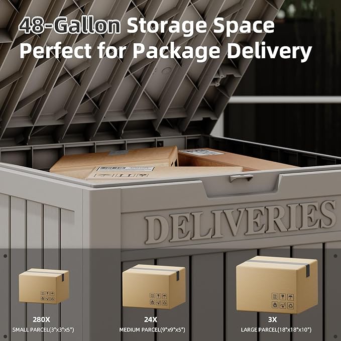 LHBGO Package Delivery Box for Outside, 48 Gallon Storage with Lockable Secure Design, Large Resin Outdoor Package Drop Cabinet