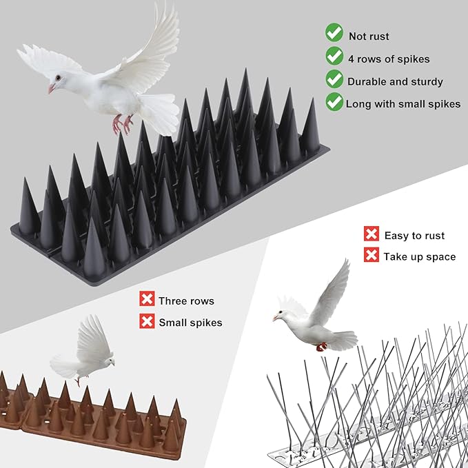 Bird Spikes, 9 Pack Bird Deterrent for Outside, Pigeon Spikes to Keep Raccoon Squirrel Cats Woodpeckers Away, for Fence Garden Roof Yard(8.4Feet)