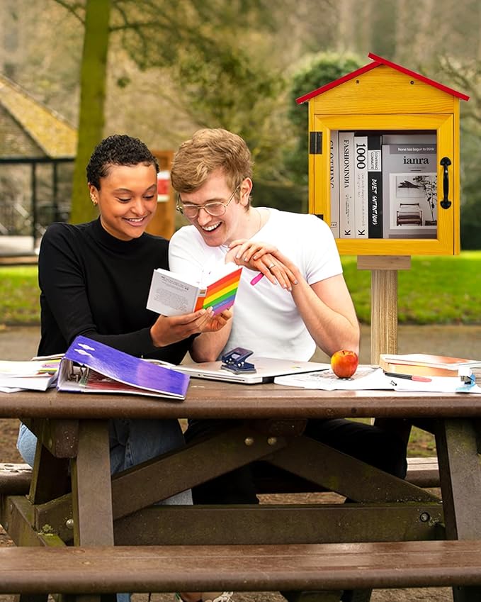 Outdoor Library Book Box Storage, Red Wooden Cabinet Little Literature Box for Neighborhoods Community and Schools Sharing Books, Newspapers, Flyers, Food and Art