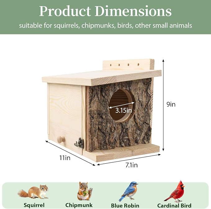 Squirrel Nesting Box - Easy Assembly Squirrel Houses for Outside Nesting, Wooden Nesting Box for Squirrels,Chipmunk,Bird and Small Animals