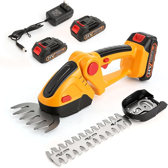 Yocada Handheld Cordless Hedge Trimmer&Grass Shear 2-in-1 Powerful Dual Batteries Electric Shrub Bush Trimmer 24V Grass Cutter Lightweight for Garden Lawn Care